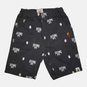 BAPE Baby Black All Over Logo Shorts Bathing Ape Elastic Waist Size 100